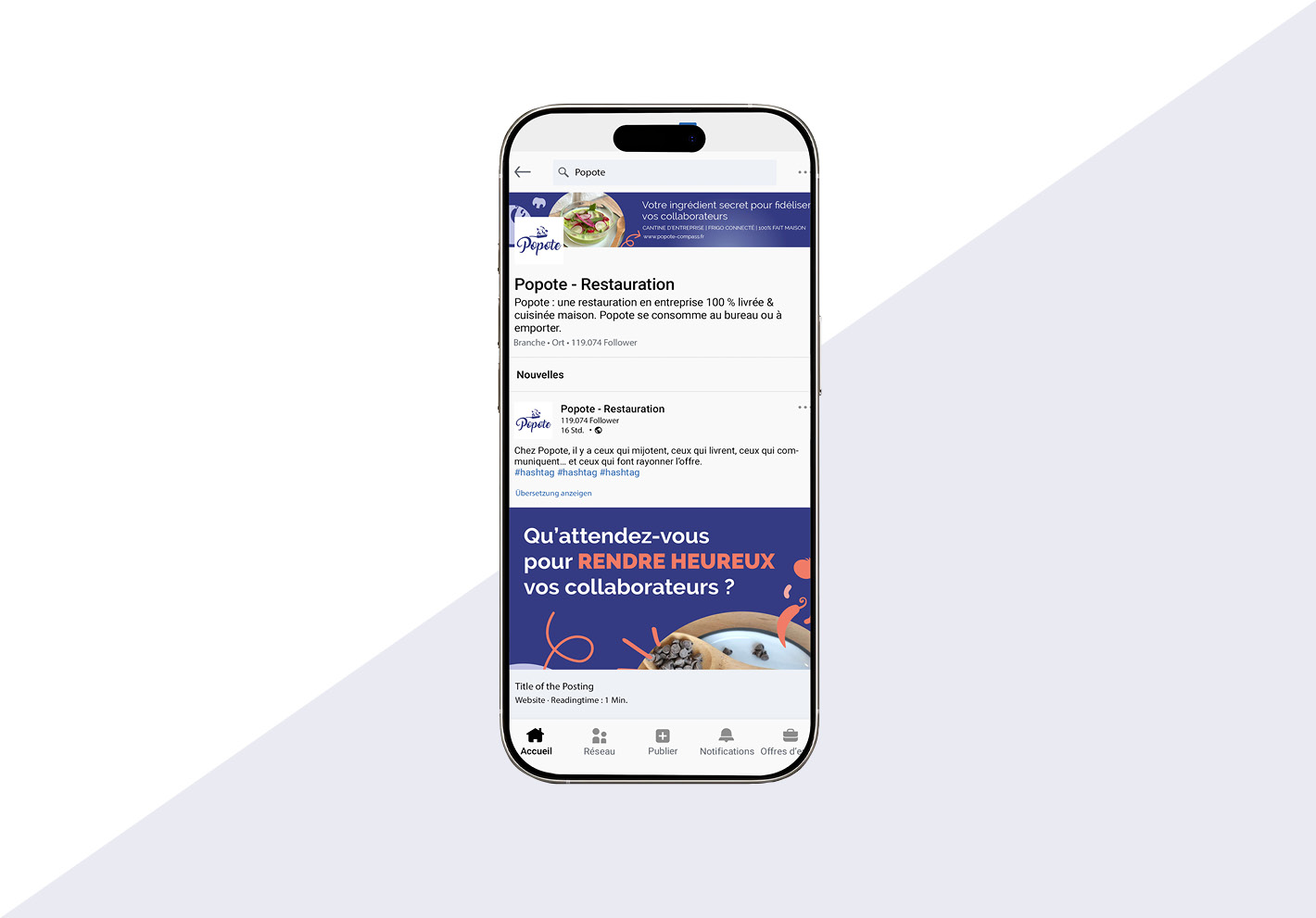 Ecran smartphone d'une publication LinkedIn Ecran smartphone d'une publication LinkedIn